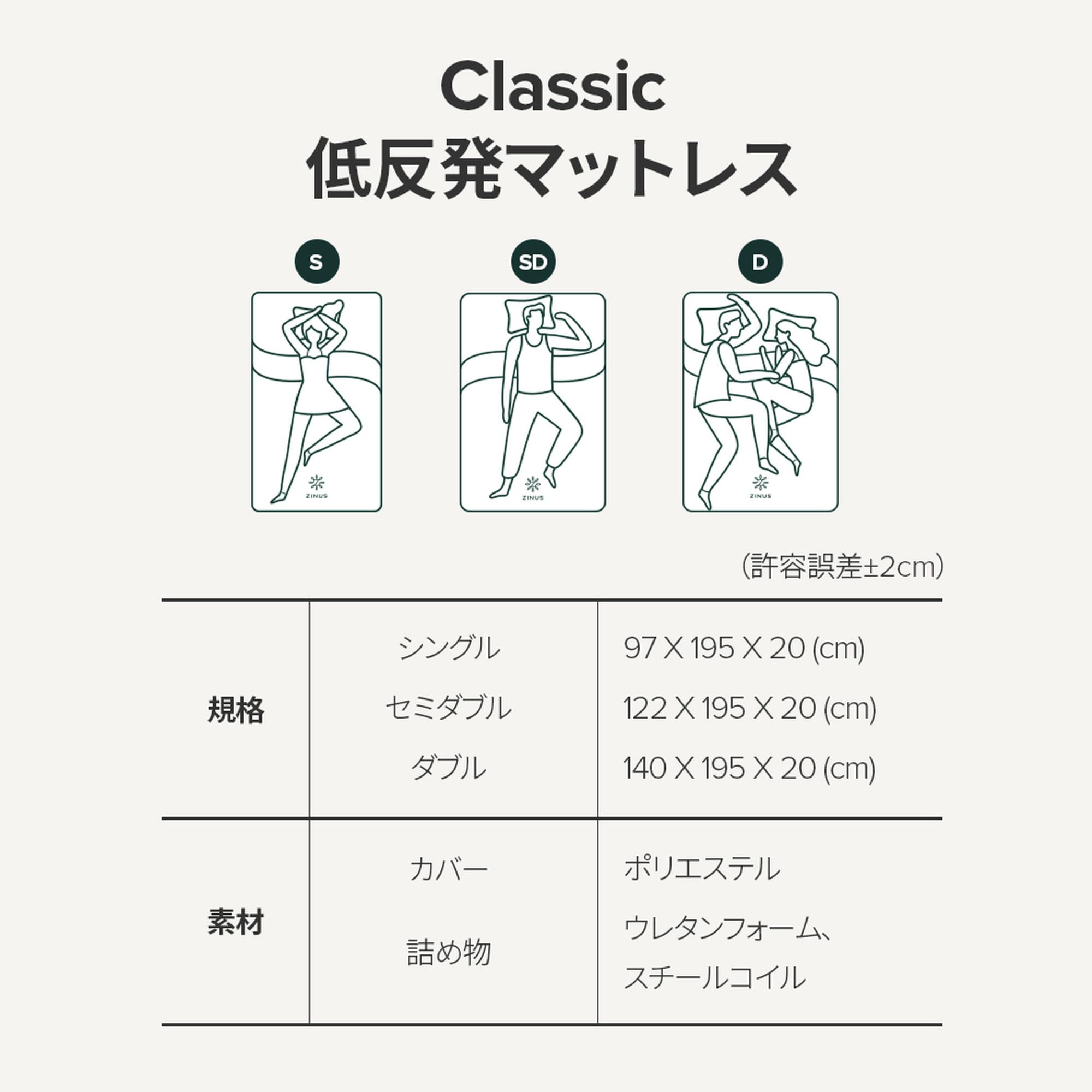 Amazon.co.jp: ZINUS 低反発 マットレス セミダブル 厚さ 20cm Classic